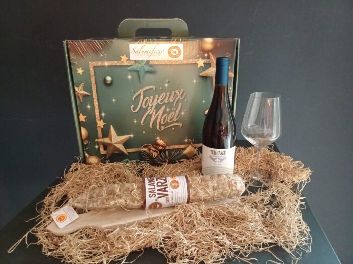 CONFEZIONE Salame di Varzi D.o.p. 700 gr Tagliere Vino Bicchiere serigrafato